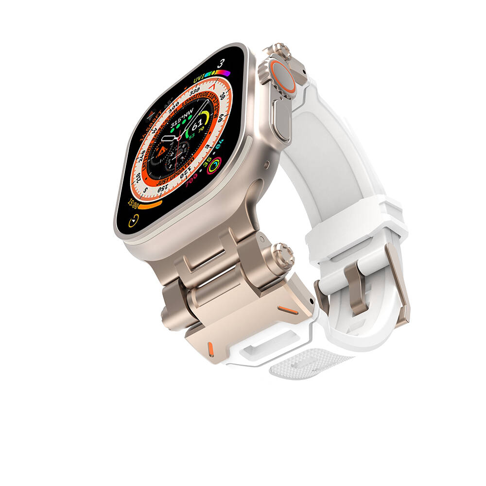 Apple Watch 42mm Uyumlu Kordon Metal Başlıklı Silikon Zore KRD-108 Kayış