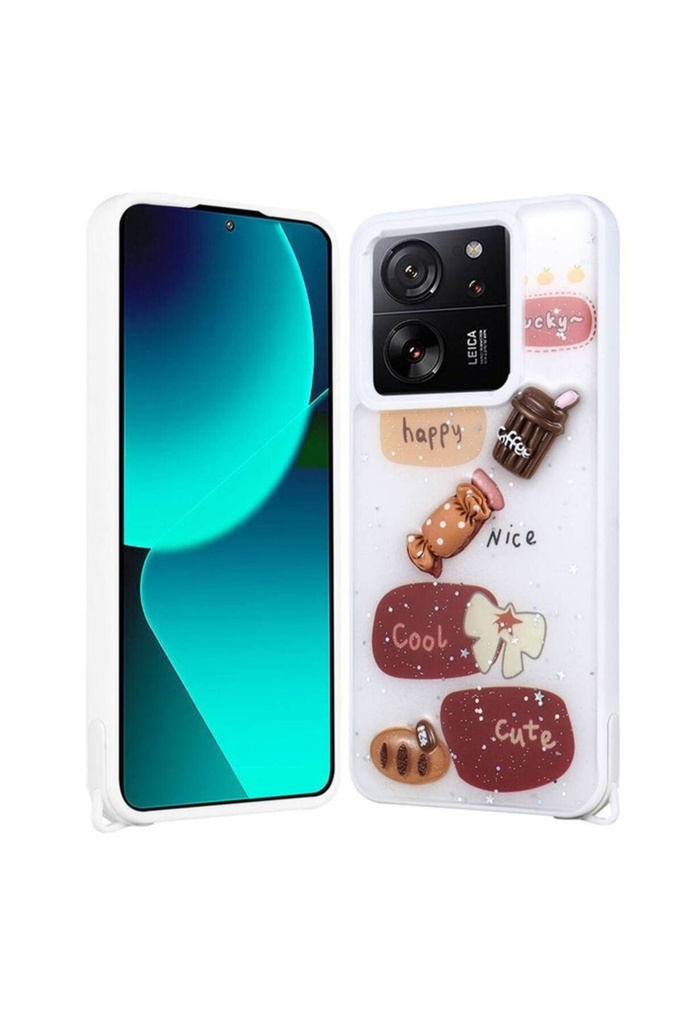 Xiaomi Mi 13T Uyumlu Kılıf Parlayan Simli Kabartma Figürlü Zore Cevze Kapak