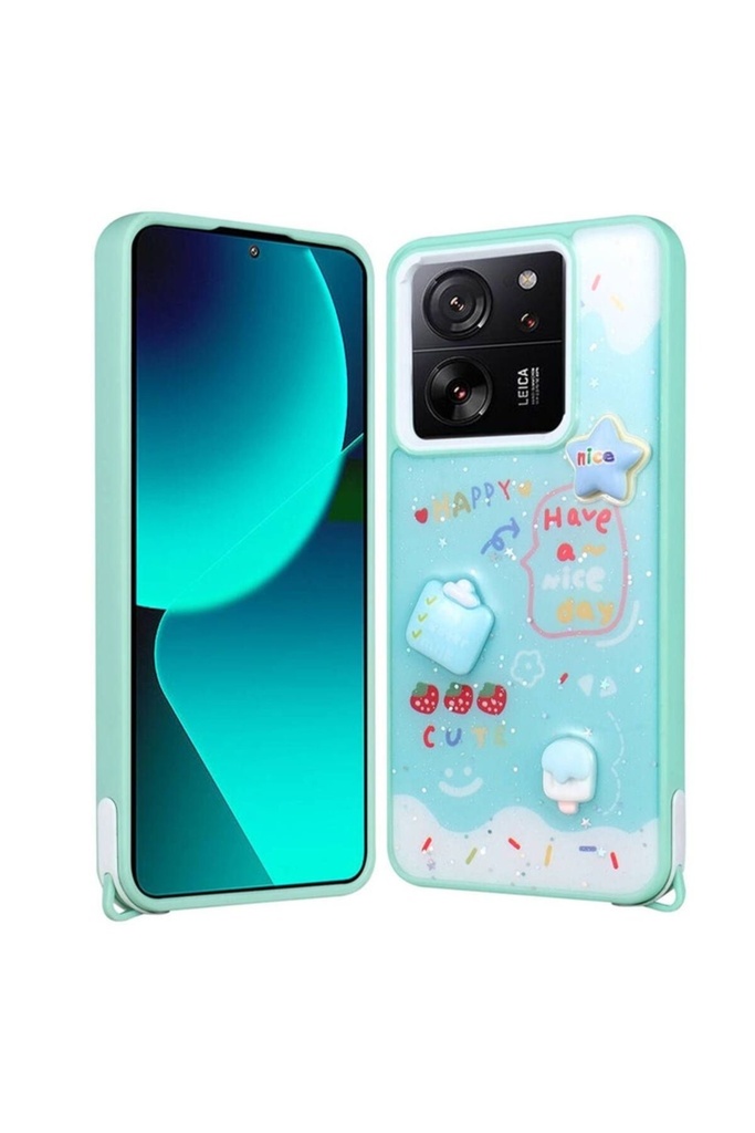 Xiaomi Mi 13T Uyumlu Kılıf Parlayan Simli Kabartma Figürlü Zore Cevze Kapak