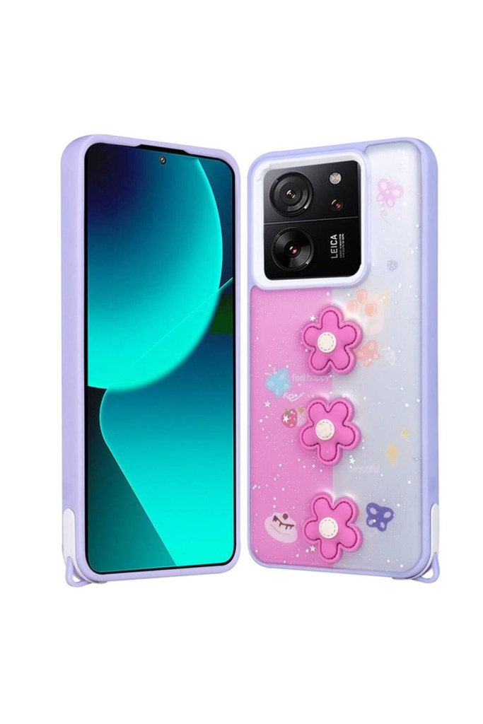 Xiaomi Mi 13T Uyumlu Kılıf Parlayan Simli Kabartma Figürlü Zore Cevze Kapak