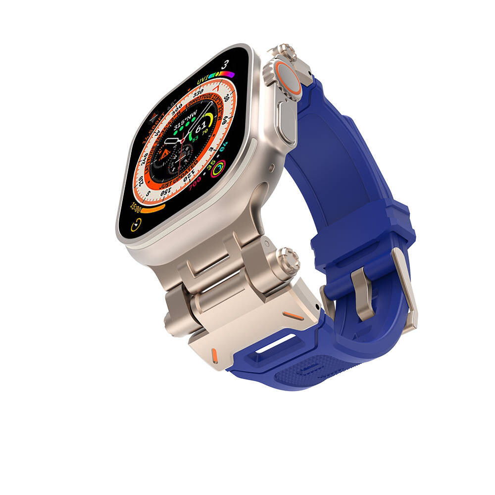 Apple Watch 44mm Uyumlu Kordon Metal Başlıklı Silikon Zore KRD-108 Kayış