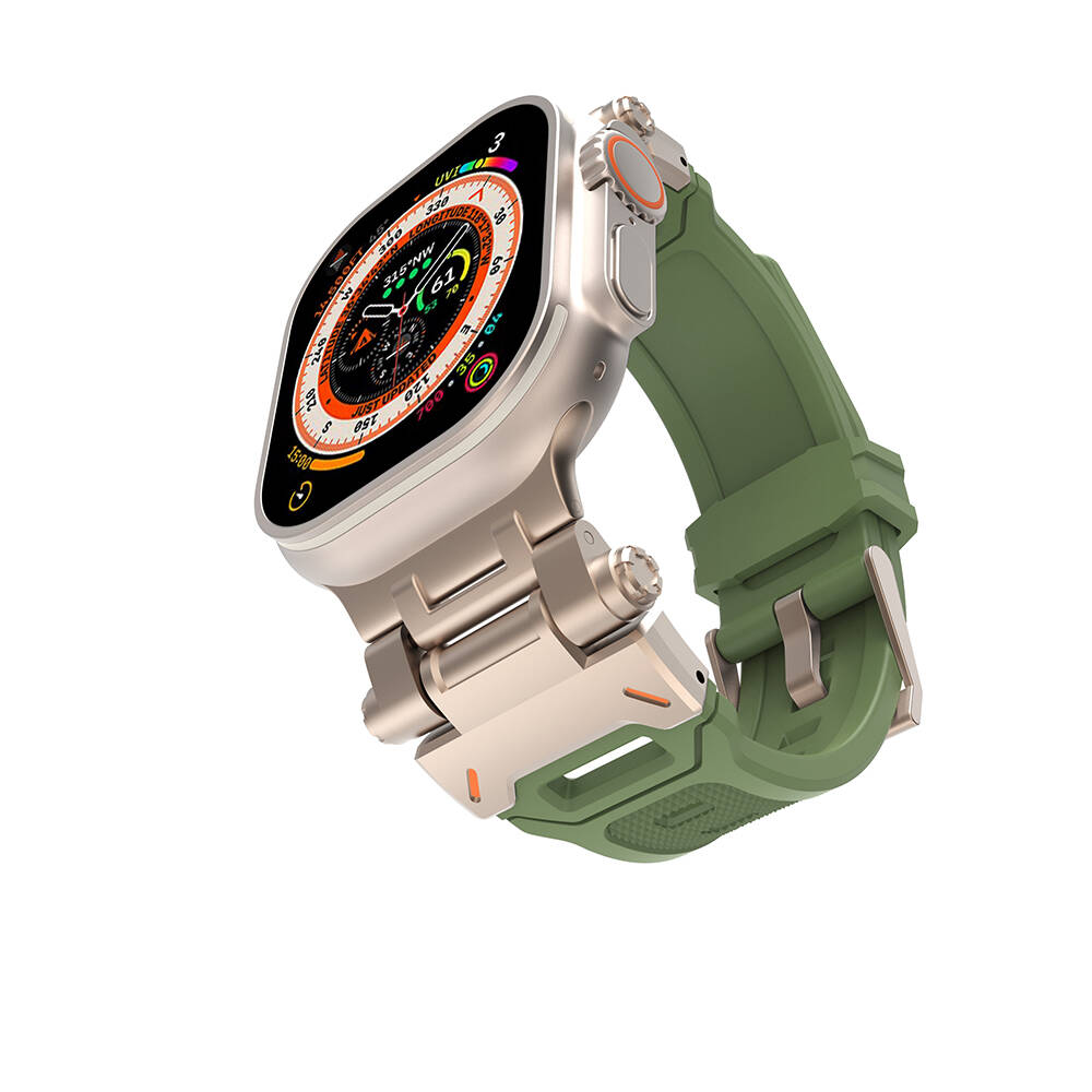Apple Watch 44mm Uyumlu Kordon Metal Başlıklı Silikon Zore KRD-108 Kayış