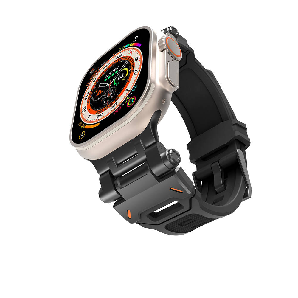 [RNZ-TA103038] Apple Watch 7 45mm Uyumlu Kordon Metal Başlıklı Silikon Zore KRD-108 Kayış (Siyah)