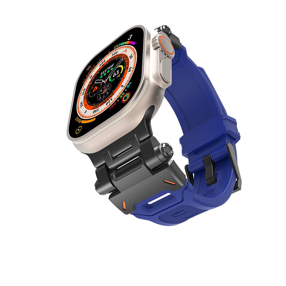 Apple Watch 7 45mm Uyumlu Kordon Metal Başlıklı Silikon Zore KRD-108 Kayış