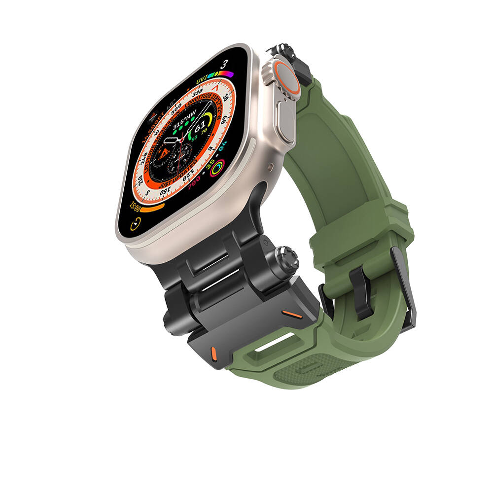 Apple Watch Ultra 49mm Uyumlu Kordon Metal Başlıklı Silikon Zore KRD-108 Kayış