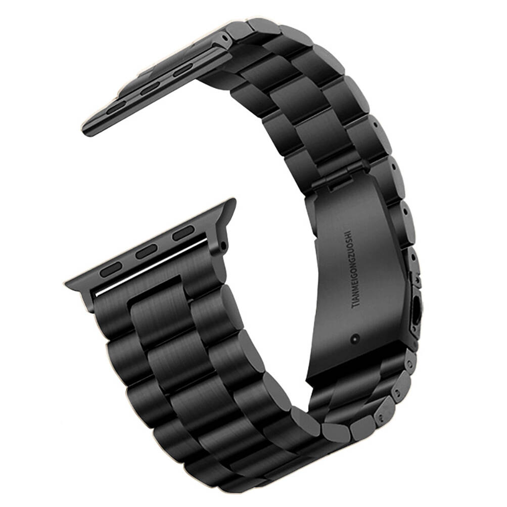 [RNZ-TA103342] Apple Watch 7 41mm Uyumlu Kordon Metal Baklalı Tasarım Zore Band-04 Kayış (Siyah)
