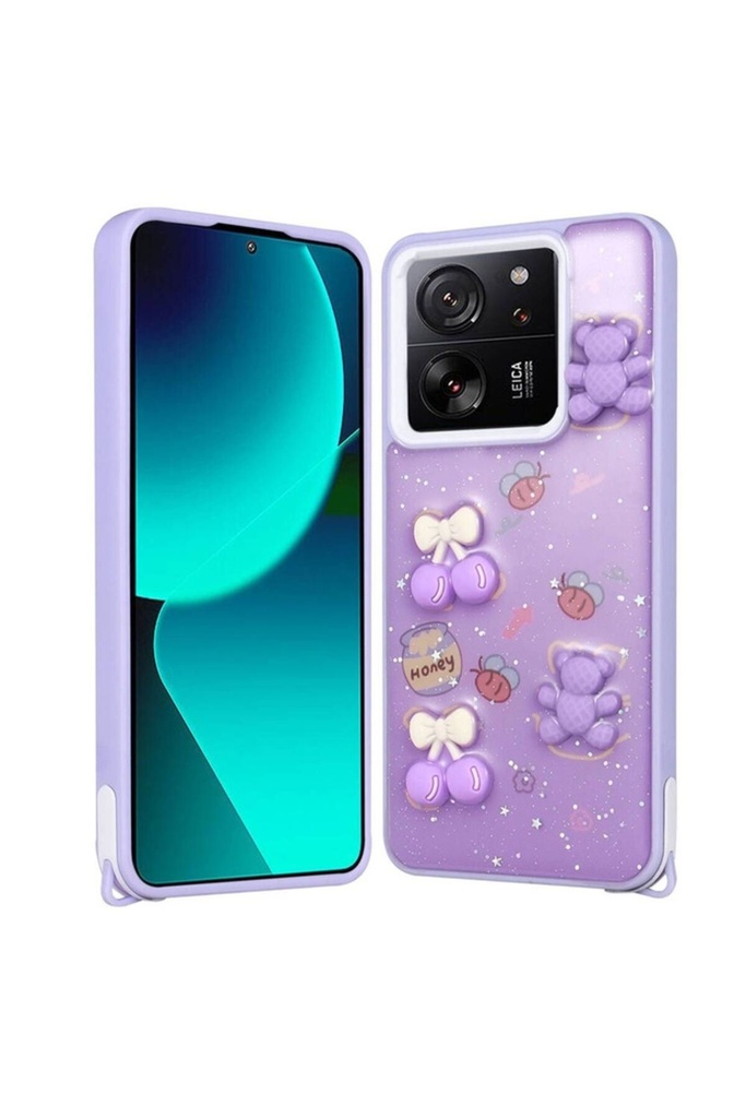 Xiaomi Mi 13T Pro Uyumlu Kılıf Parlayan Simli Kabartma Figürlü Zore Cevze Kapak
