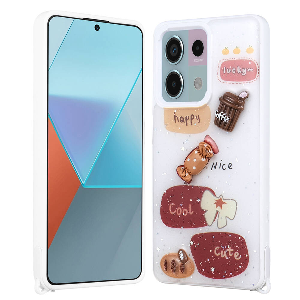 Xiaomi Redmi Note 13 Pro 5G Uyumlu Kılıf Parlayan Simli Kabartma Figürlü Zore Cevze Kapak