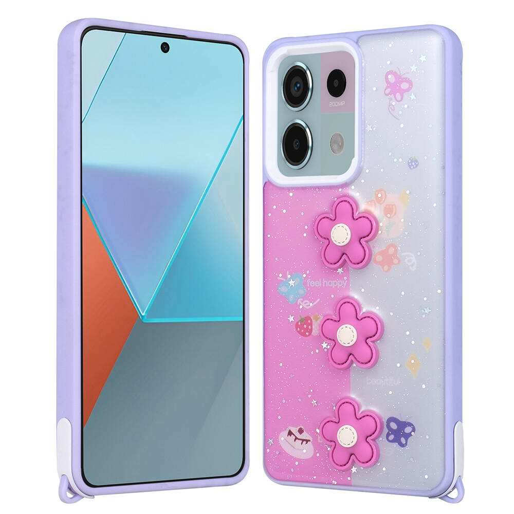 Xiaomi Redmi Note 13 Pro 5G Uyumlu Kılıf Parlayan Simli Kabartma Figürlü Zore Cevze Kapak