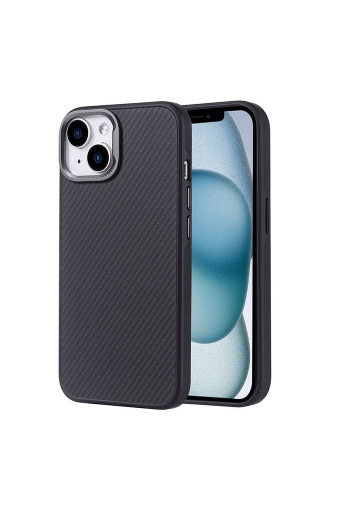 [RNZ-TA103520] Apple iPhone 14 Uyumlu Kılıf M-safe Şarj Özellikli Karbon Fiber Görünümlü Zore Troy Kapak (Siyah)