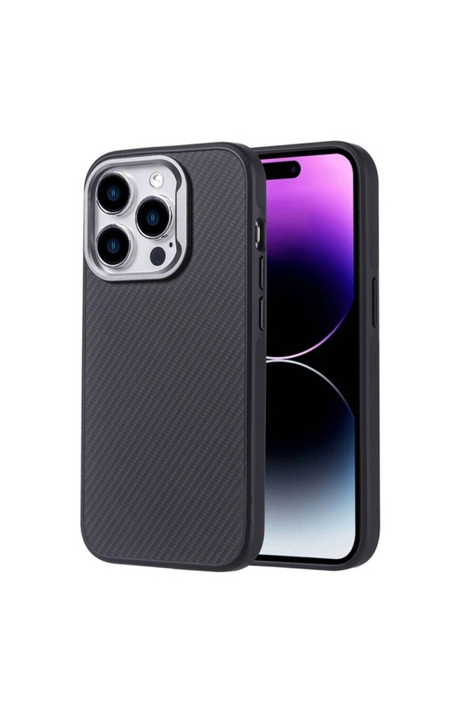 [RNZ-TA103526] Apple iPhone 15 Pro Max Uyumlu Kılıf M-safe Şarj Özellikli Karbon Fiber Görünümlü Zore Troy Kapak (Siyah)