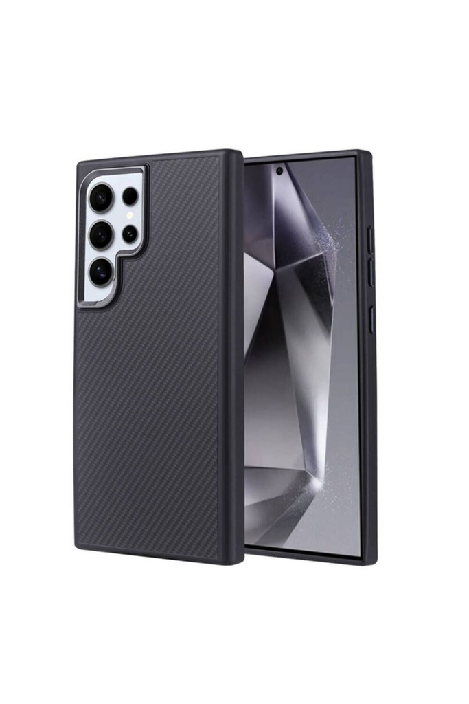 Samsung Galaxy S24 Ultra Uyumlu Kılıf M-safe Şarj Özellikli Karbon Fiber Görünümlü Zore Troy Kapak