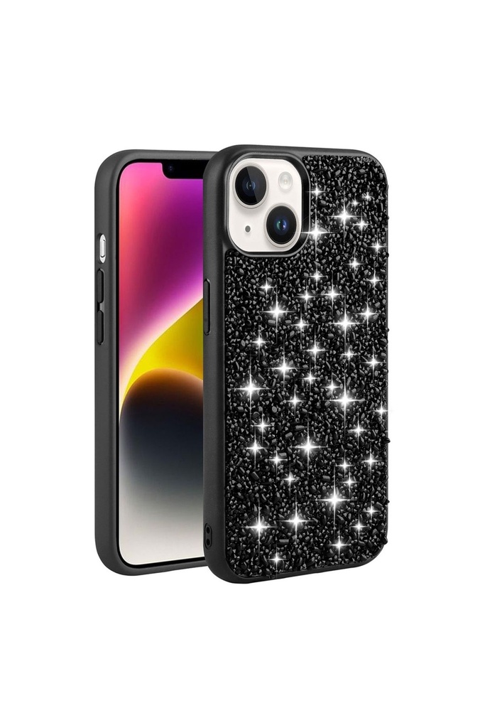[RNZ-TA90840] Apple iPhone 14 Plus Uyumlu Kılıf Parlak Taşlı Tasarım Zore Linea Kapak (Siyah)