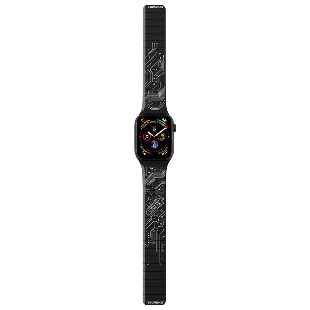 [RNZ-TA103654] Apple Watch 7 45mm Uyumlu Kordon Youngkit Technological Magnetik Tak Çıkar Silikon Strap Kayış (Siyah)