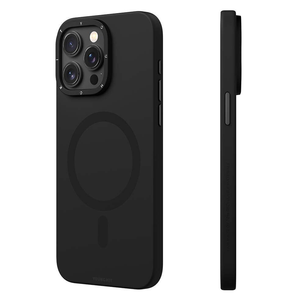 [RNZ-TA103672] Apple iPhone 15 Pro Max Uyumlu Kılıf M-safe Şarj Özellikli Çizilmeye ve Aşınmaya Dayanıklı Youngkit Velvet Serisi Kapak (Siyah)
