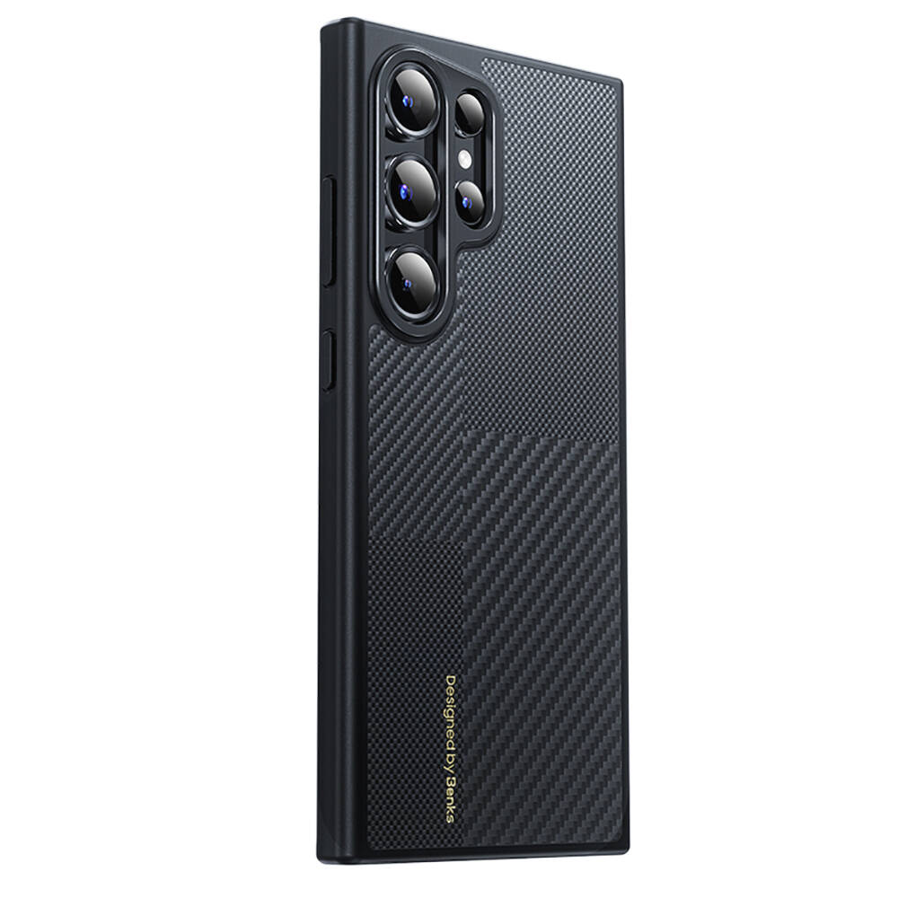 [RNZ-TA103919] Samsung Galaxy S24 Ultra Uyumlu Kılıf M-safe Şarj Özellikli Karbon Fiber Benks Montage Hybrid ArmorPro Kevlar Kapak