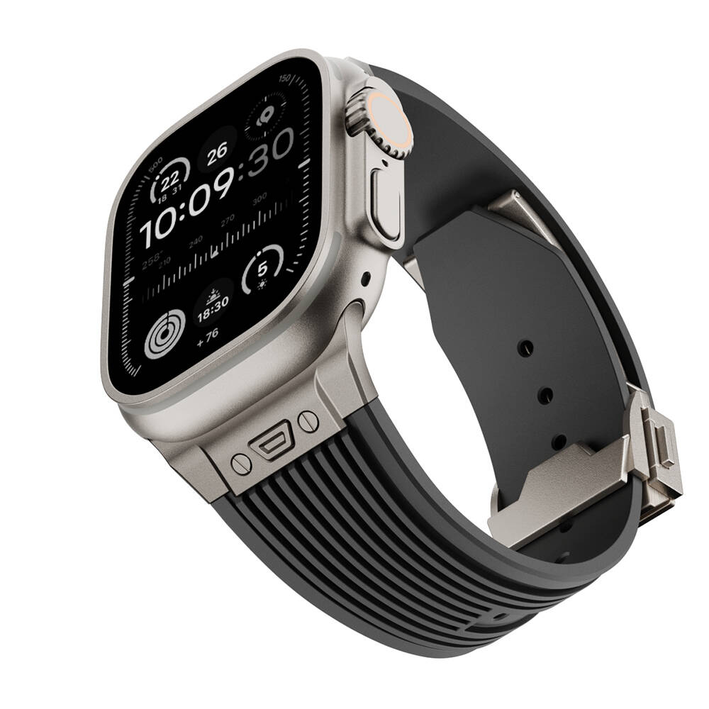 [RNZ-TA104026] Apple Watch 7 45mm Uyumlu Kordon Silikon Spor Görünümlü Zore KRD-113 Kayış (Siyah)
