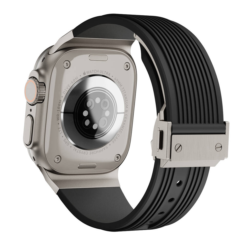 [RNZ-TA104031] Apple Watch Ultra 49mm Uyumlu Kordon Silikon Spor Görünümlü Zore KRD-113 Kayış (Siyah)