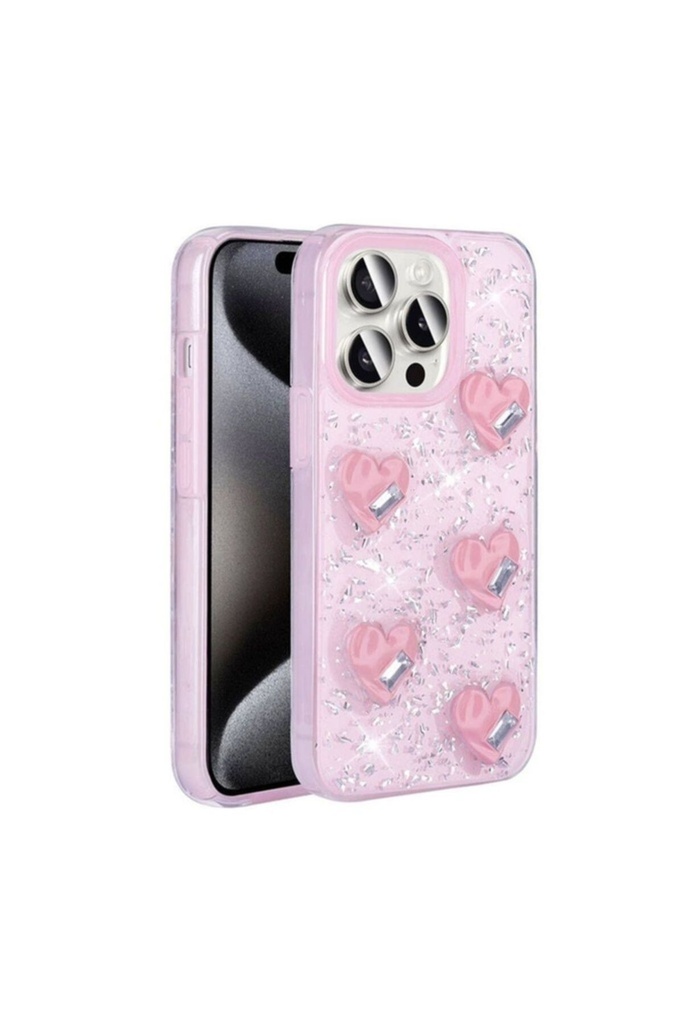 [RNZ-TA103959] Apple iPhone 15 Pro Max Uyumlu Kılıf Airbagli Simli Arka Yüzey Zore Işıltı Silikon Kapak (Pembe)