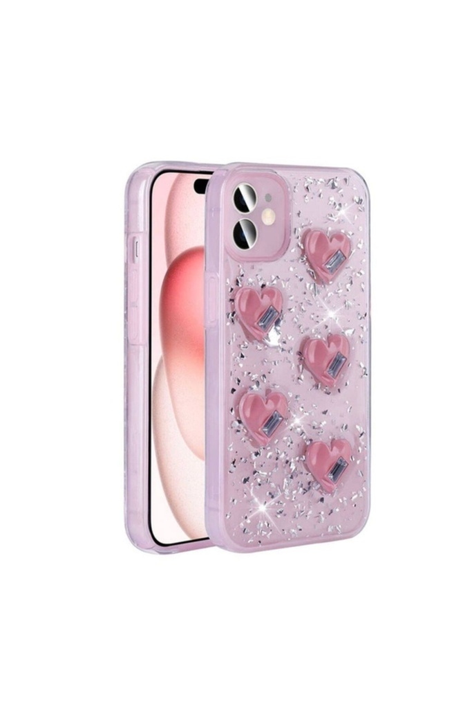 [RNZ-TA103956] Apple iPhone 15 Uyumlu Kılıf Airbagli Simli Arka Yüzey Zore Işıltı Silikon Kapak (Pembe)