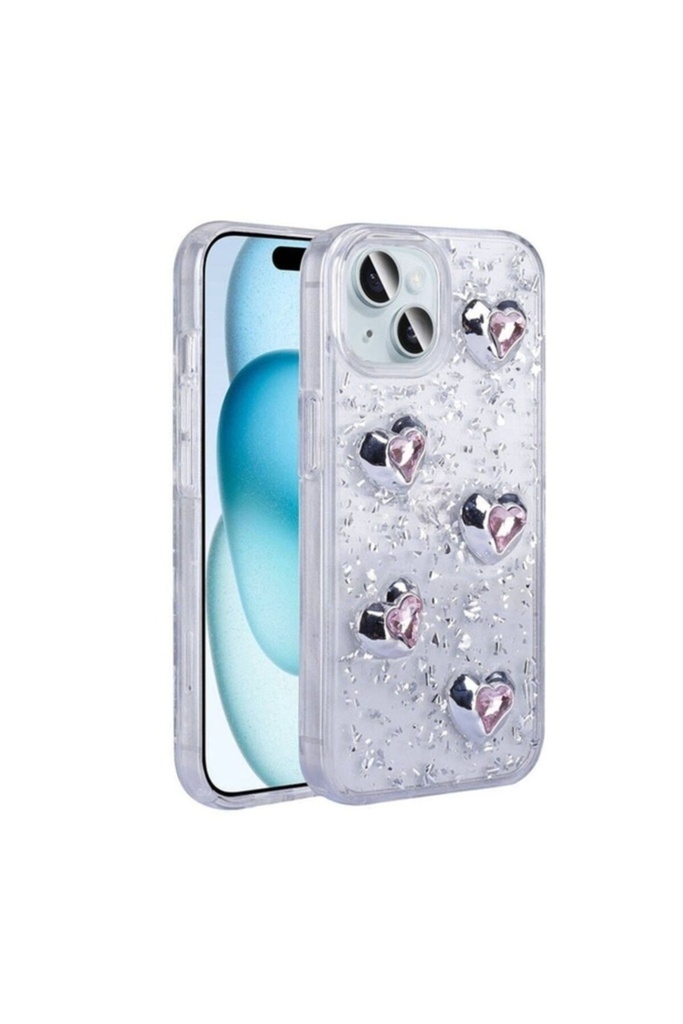 Apple iPhone 15 Uyumlu Kılıf Airbagli Simli Arka Yüzey Zore Işıltı Silikon Kapak