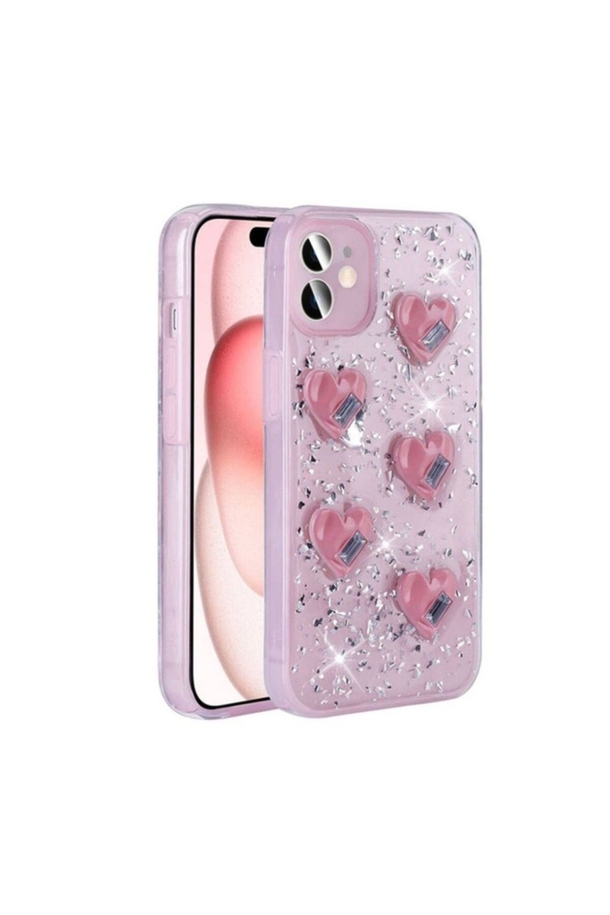 [RNZ-TA103947] Apple iPhone 13 Uyumlu Kılıf Airbagli Simli Arka Yüzey Zore Işıltı Silikon Kapak (Pembe)