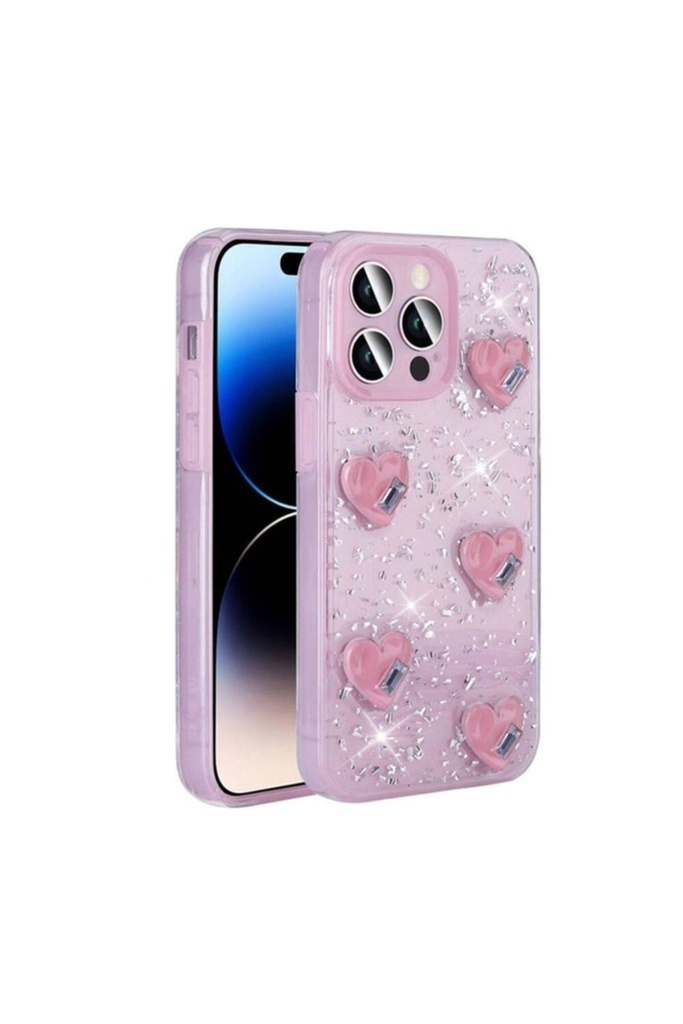 [RNZ-TA103953] Apple iPhone 14 Pro Max Uyumlu Kılıf Airbagli Simli Arka Yüzey Zore Işıltı Silikon Kapak (Pembe)