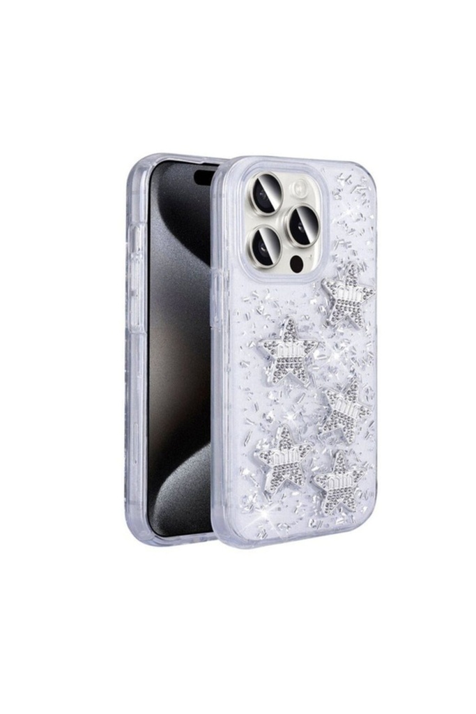 Apple iPhone 15 Pro Uyumlu Kılıf Airbagli Simli Arka Yüzey Zore Işıltı Silikon Kapak