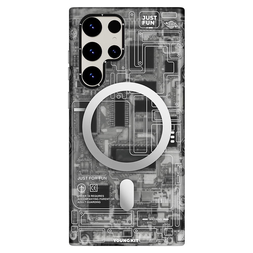 [RNZ-TA88895] Samsung Galaxy S23 Ultra Uyumlu Kılıf M-safe Şarj Özellikli YoungKit Technology Serisi Kapak (Siyah)