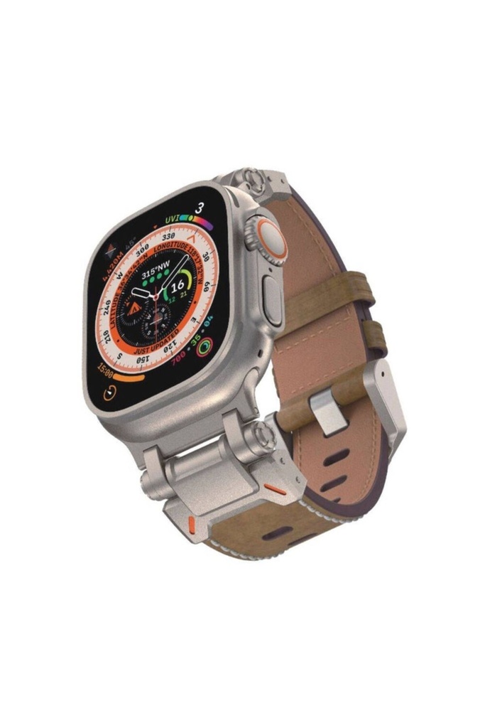 Apple Watch 44mm Uyumlu Zore KRD-114 Metal Başlıklı Suni Deri Kordon