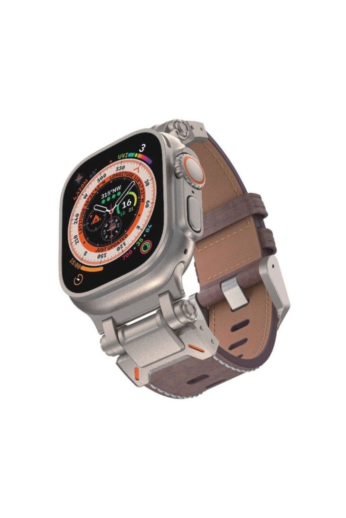 Apple Watch 44mm Uyumlu Zore KRD-114 Metal Başlıklı Suni Deri Kordon