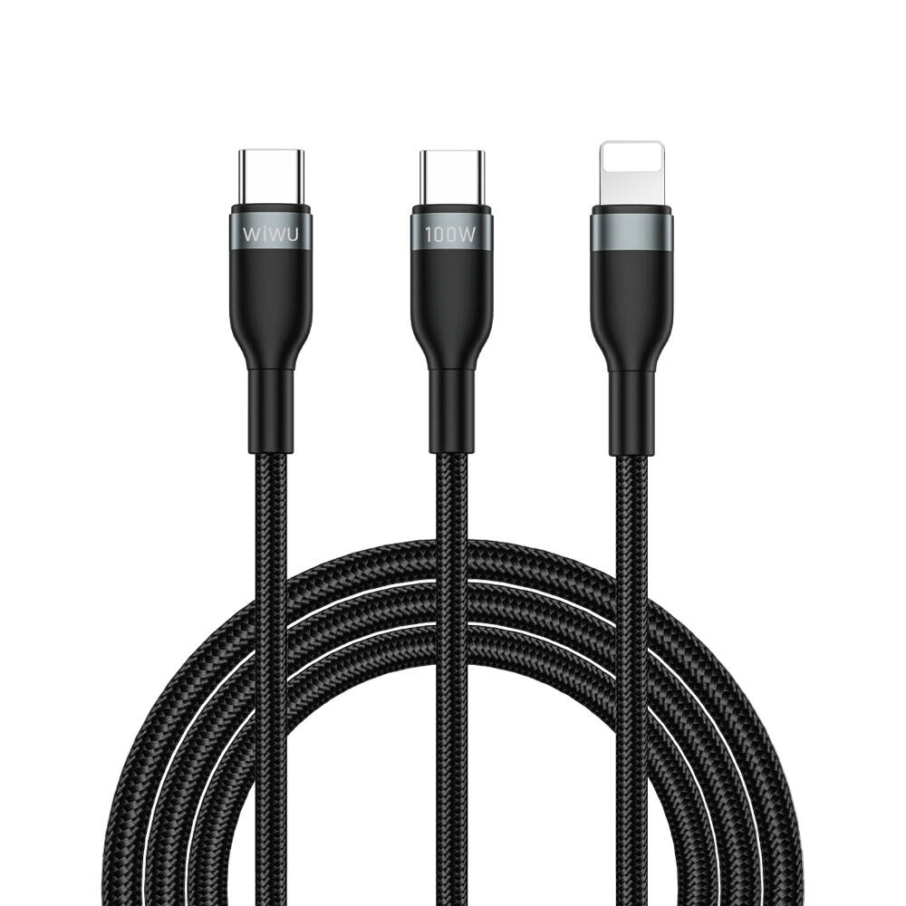 [RNZ-TA103850] Wiwu Wi-C029 Concise Serisi 2in1 Type-C to Lightning PD Data ve Şarj Kablosu 100W 1.2M (Siyah)