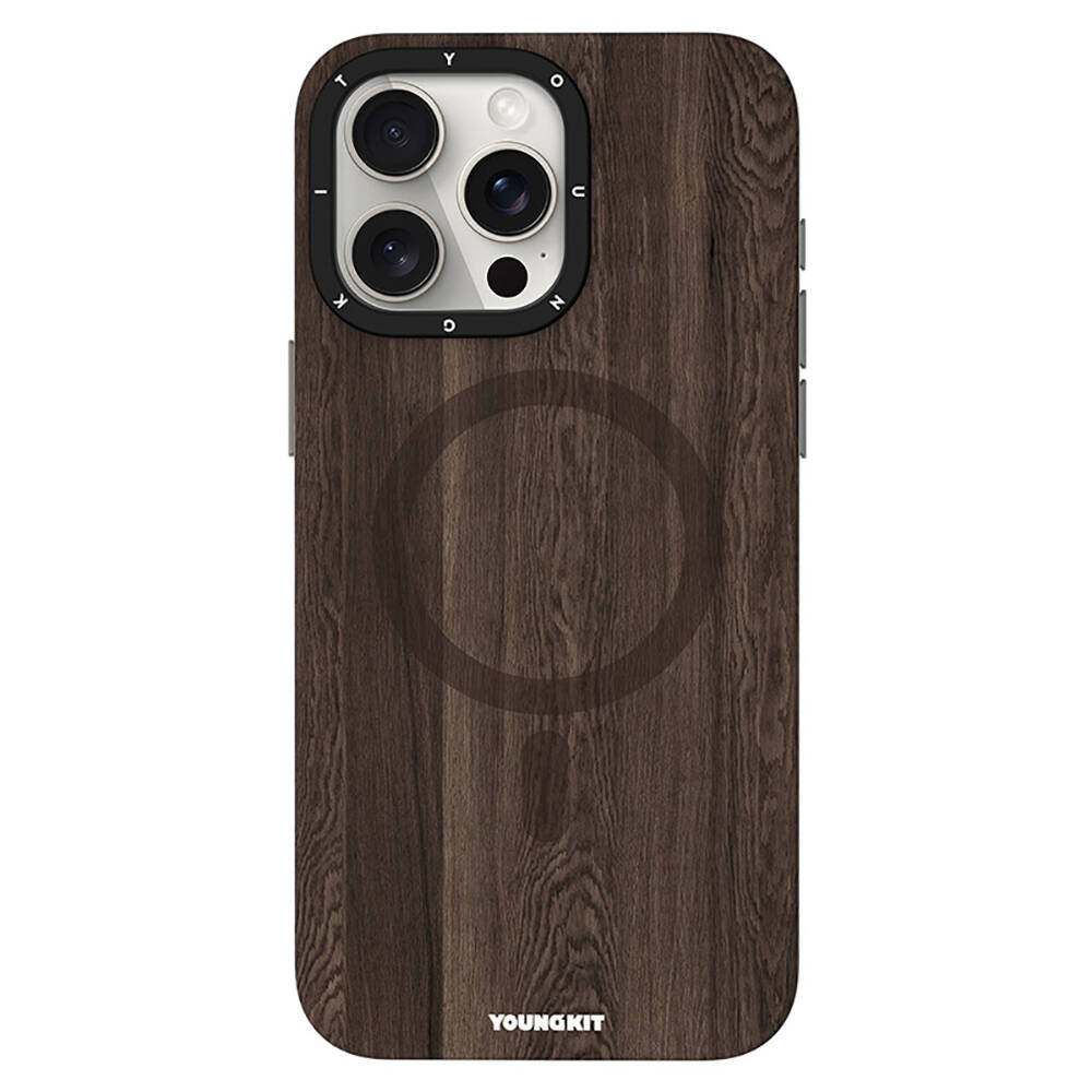 Apple iPhone 14 Pro Max Uyumlu Kılıf M-safe Şarj Özellikli Sararmaya Dayanıklı Youngkit Wood Forest Serisi Kapak