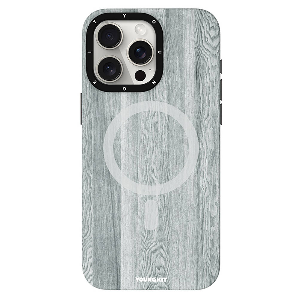 Apple iPhone 15 Pro Uyumlu Kılıf M-safe Şarj Özellikli Sararmaya Dayanıklı Youngkit Wood Forest Serisi Kapak