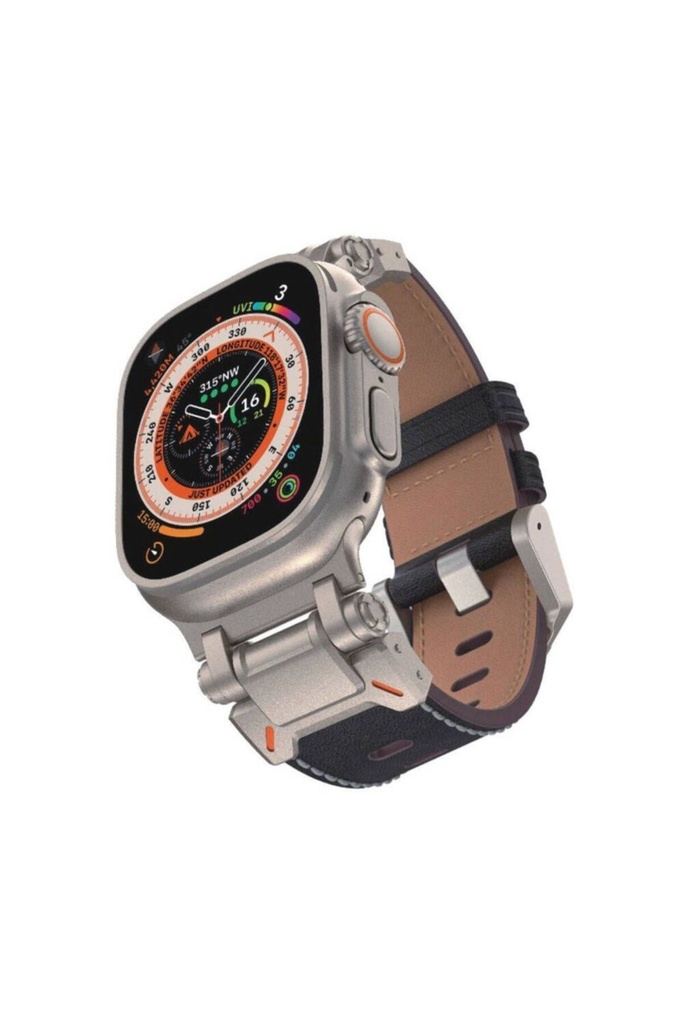 [RNZ-TA104082] Apple Watch 42mm Uyumlu Zore KRD-114 Metal Başlıklı Suni Deri Kordon (Siyah)