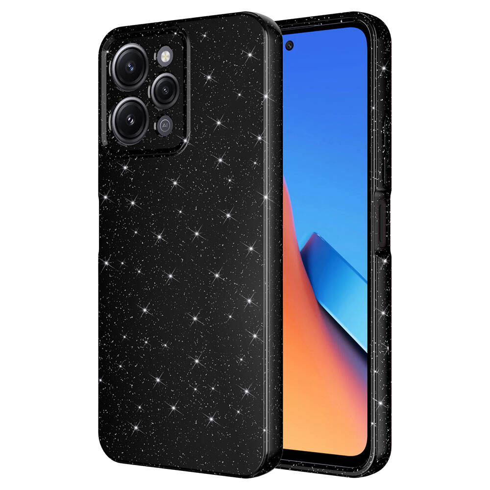 [RNZ-TA96373] Xiaomi Redmi 12 Uyumlu Kılıf Kamera Korumalı Simli Lüks Zore Koton Kapak (Siyah)