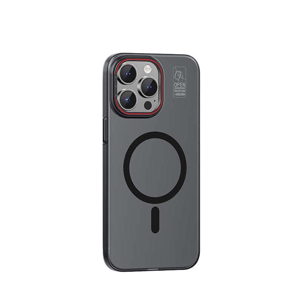 [ZTA95229] Apple iPhone 15 Pro Uyumlu Kılıf M-safe Şarj Özellikli Standlı Metal Kamera Çerçeveli Mat Recci Glaze Serisi Kapak (Siyah)