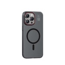 Apple iPhone 15 Pro Uyumlu Kılıf M-safe Şarj Özellikli Standlı Metal Kamera Çerçeveli Mat Recci Glaze Serisi Kapak