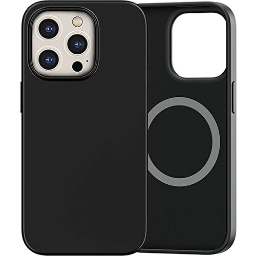 [ZTA104434] Apple iPhone 14 Pro Max Uyumlu Kılıf M-safe Şarj Özellikli Liquid Silikon Recci Mousse Serisi Kapak (Siyah)