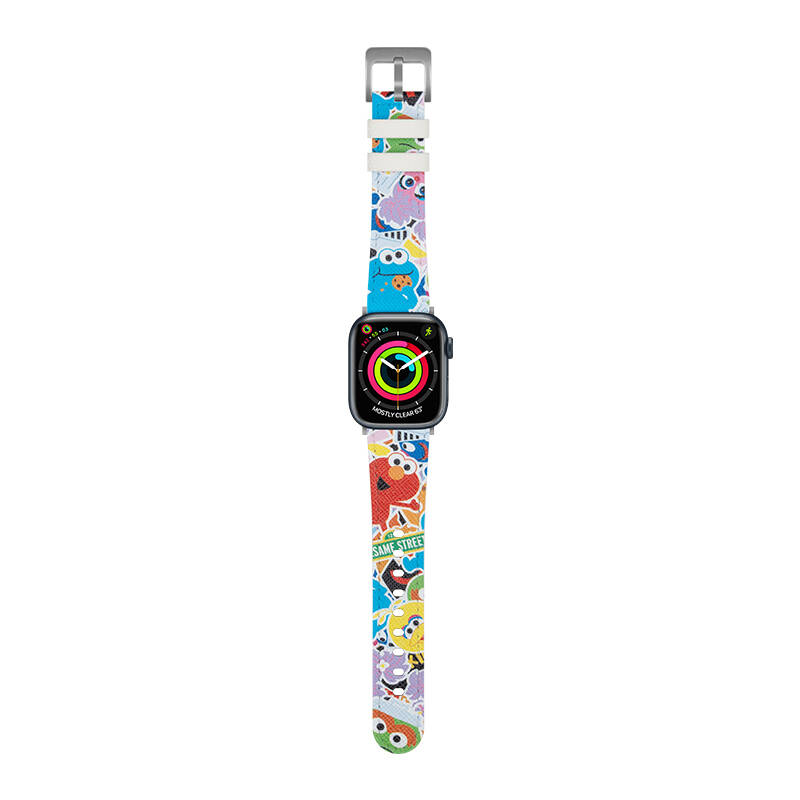 [RNZ-TA104368] Apple Watch 44mm Uyumlu Casebang Sesame Street Serisi Deri Saat Kordon (Mavi)