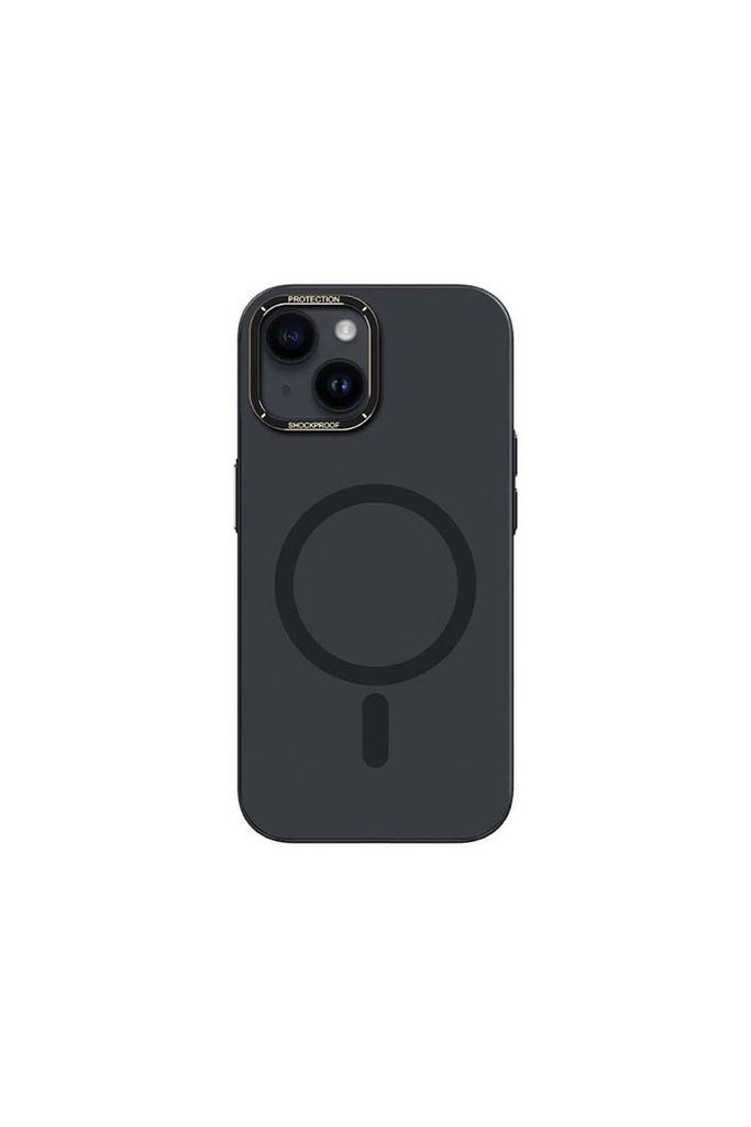 [ZTA104408] Apple iPhone 14 Plus Uyumlu Kılıf M-safe Şarj Özellikli Metal Kamera Çerçeveli Recci Glaze Serisi Kapak (Siyah)