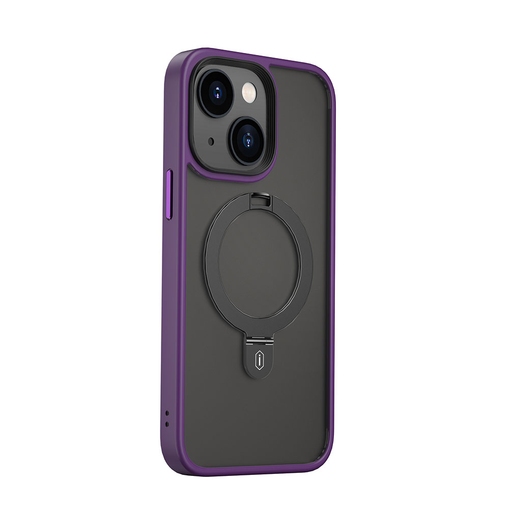 Apple iPhone 14 Plus Uyumlu Kılıf Wiwu ZMM-010 M-safe Şarj Özellikli Parmak İzi Bırakmayan Mat Transparan Standlı Kapak