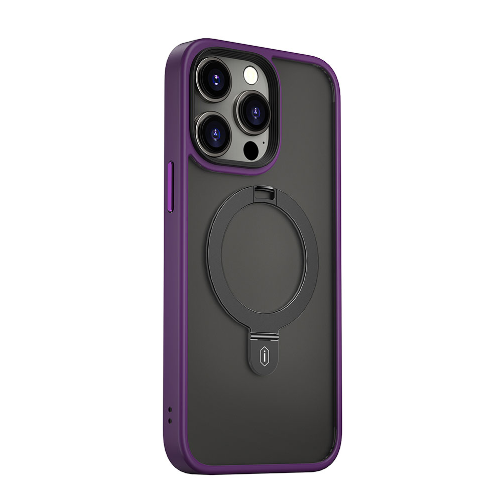 Apple iPhone 14 Pro Uyumlu Kılıf Wiwu ZMM-010 M-safe Şarj Özellikli Parmak İzi Bırakmayan Mat Transparan Standlı Kapak