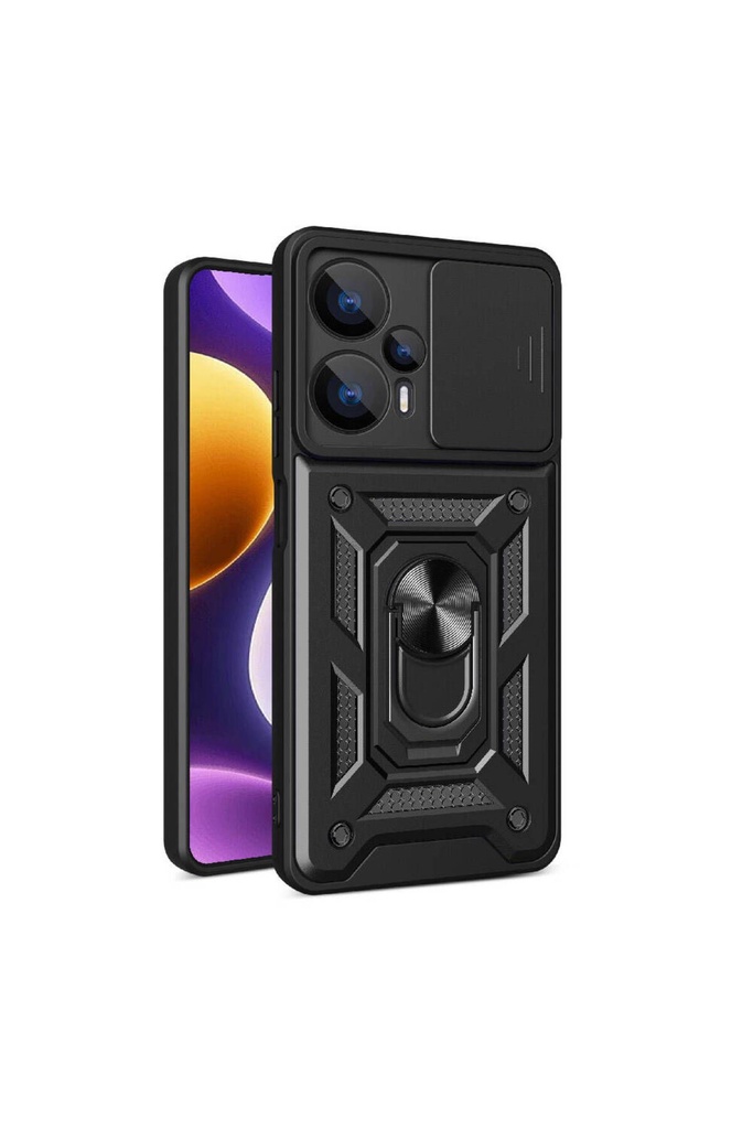 [RNZ-TA104755] Xiaomi Poco F5 Uyumlu Kılıf Magnetik Standlı Kamera Korumalı Zore Sürgülü Vega Kapak (Siyah)