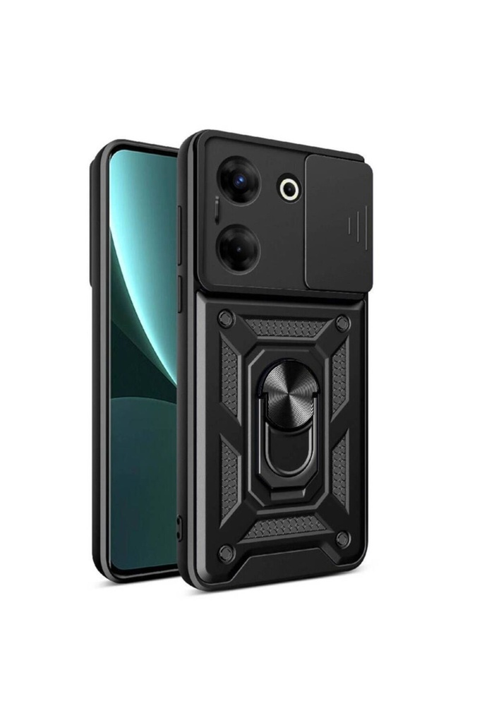 [RNZ-TA104838] Tecno Camon 20 Pro 5G Uyumlu Kılıf Magnetik Standlı Kamera Korumalı Zore Sürgülü Vega Kapak (Siyah)