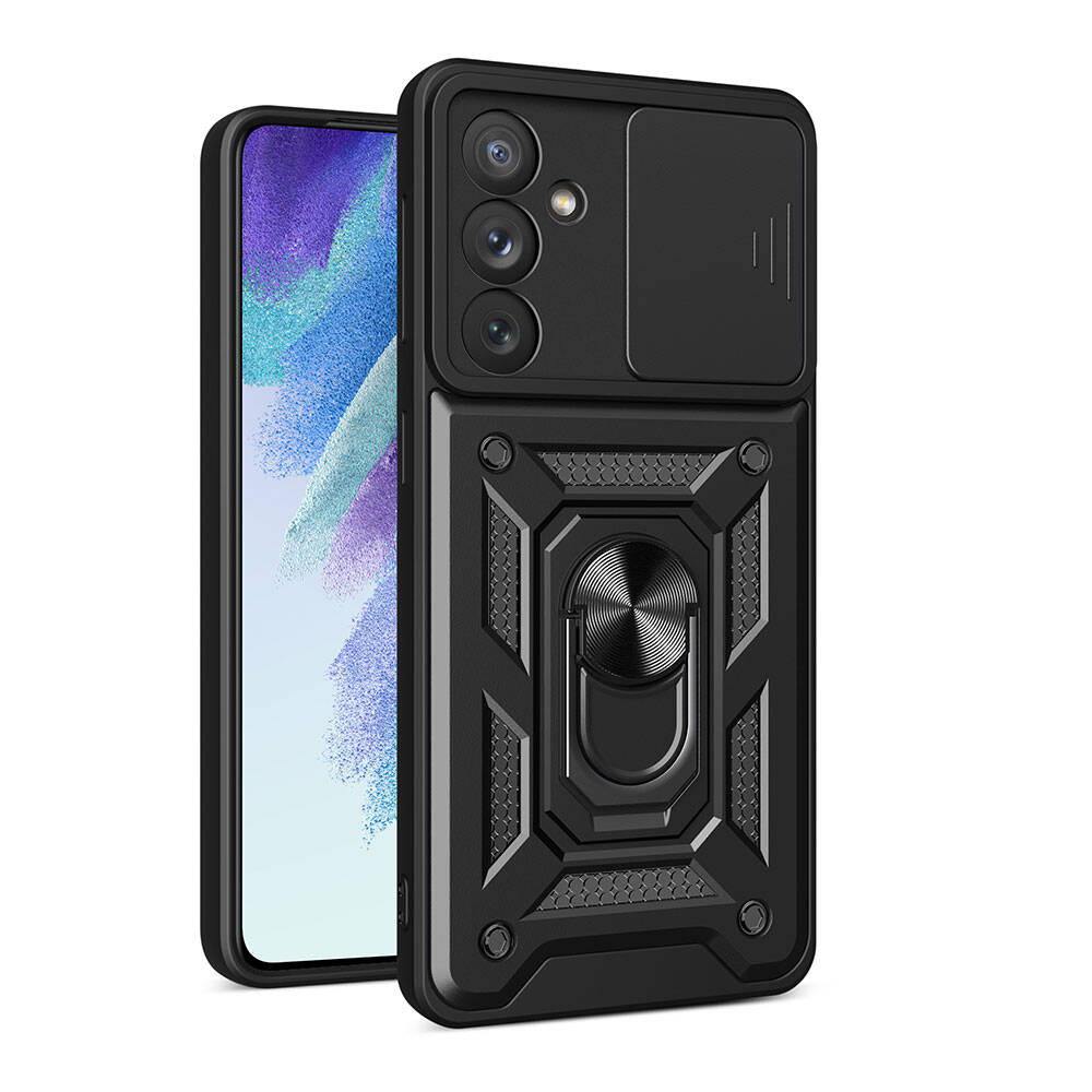 [RNZ-TA104771] Samsung Galaxy A54 Uyumlu Kılıf Magnetik Standlı Kamera Korumalı Zore Sürgülü Vega Kapak (Siyah)