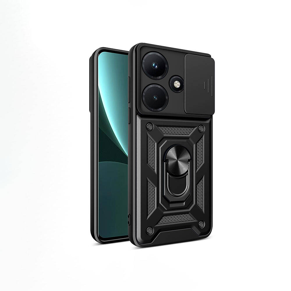 [RNZ-TA104700] Infinix Hot 30i Uyumlu Kılıf Magnetik Standlı Kamera Korumalı Zore Sürgülü Vega Kapak (Siyah)