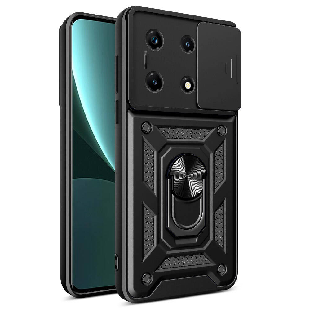 [RNZ-TA104704] Infinix Note 30 Pro Uyumlu Kılıf Magnetik Standlı Kamera Korumalı Zore Sürgülü Vega Kapak (Siyah)