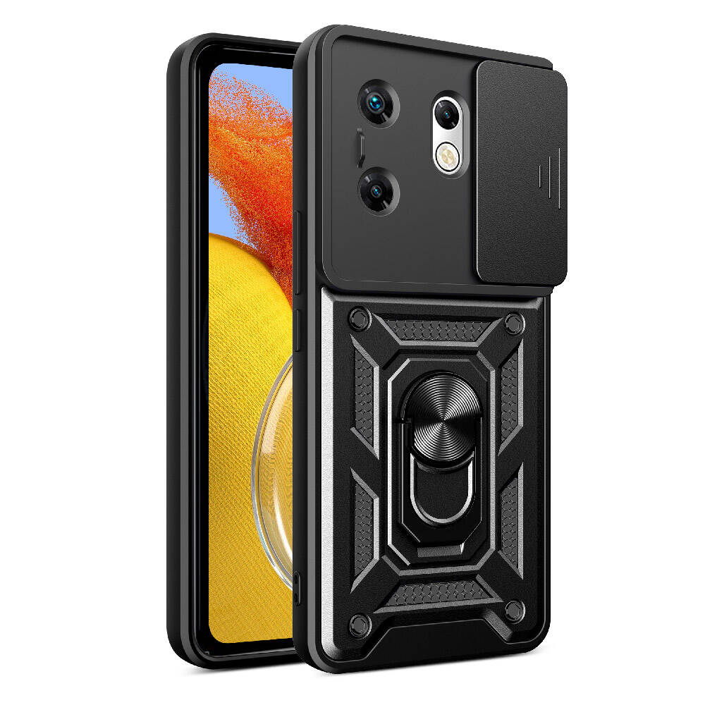 [RNZ-TA104706] Infinix Zero 30 4G Uyumlu Kılıf Magnetik Standlı Kamera Korumalı Zore Sürgülü Vega Kapak (Siyah)