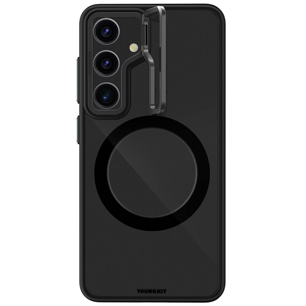 [RNZ-TA104823] Samsung Galaxy S24 Uyumlu Kılıf M-safe Şarj Özellikli Sararma Önleyici Youngkit Crystal Grid Kapak (Siyah)